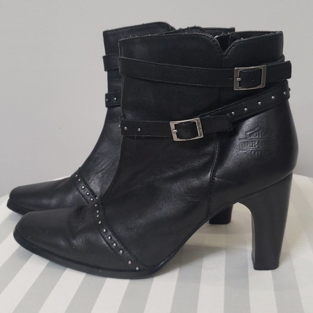Harley Davidson Boot Womens 8 Stefanie Genuine Leather Studded Buckle Heel Moto